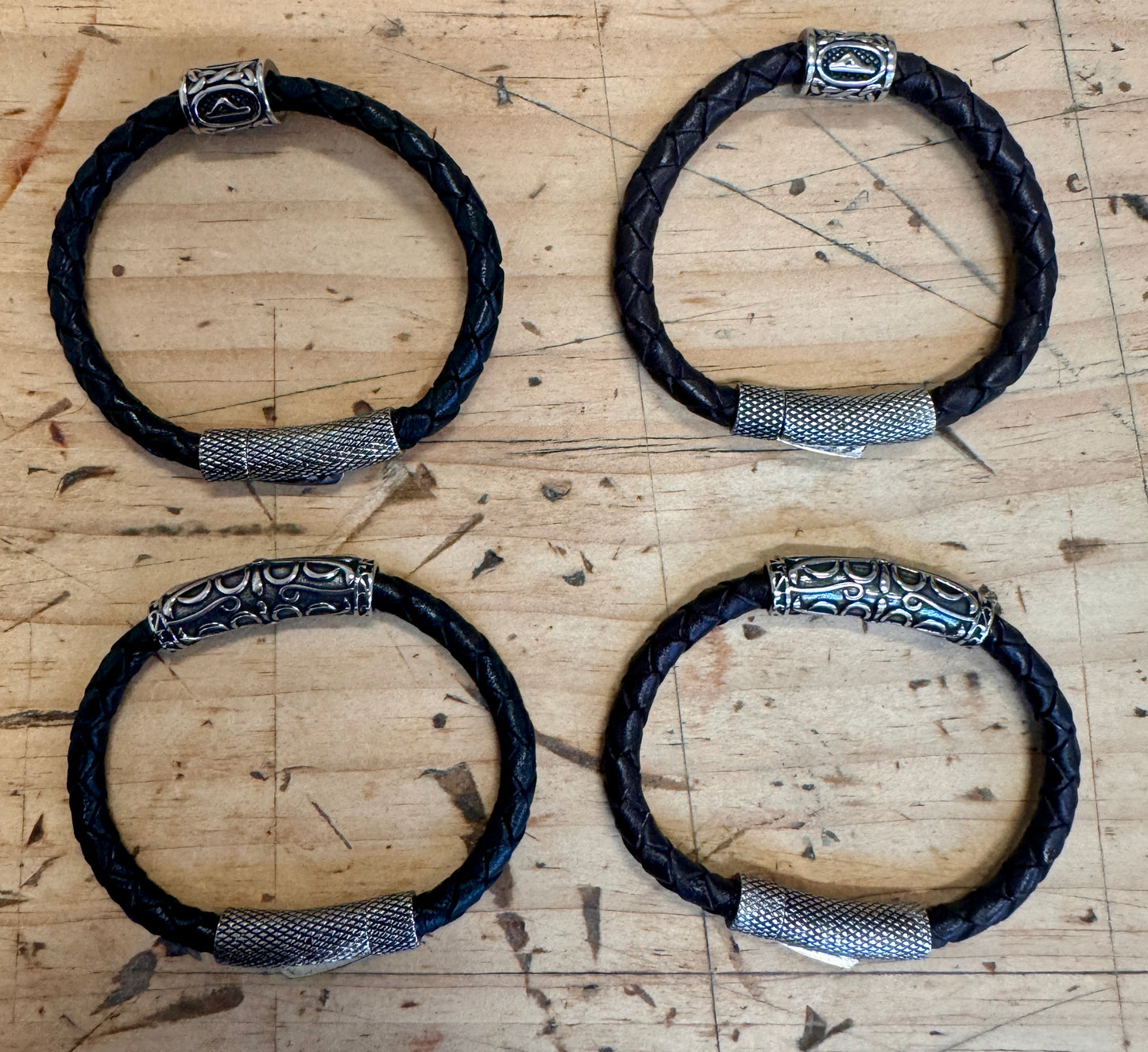Leather Braided Bracelets with Stainless Steel Adornment